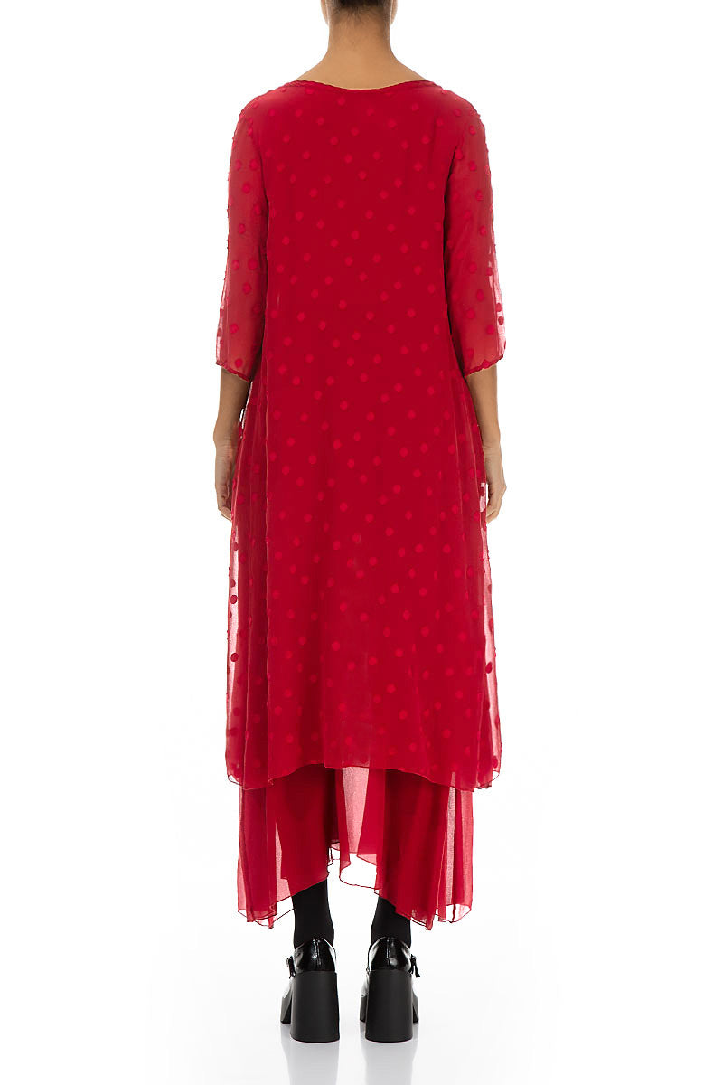 Layered Dotty Cherry Red Silk Dress
