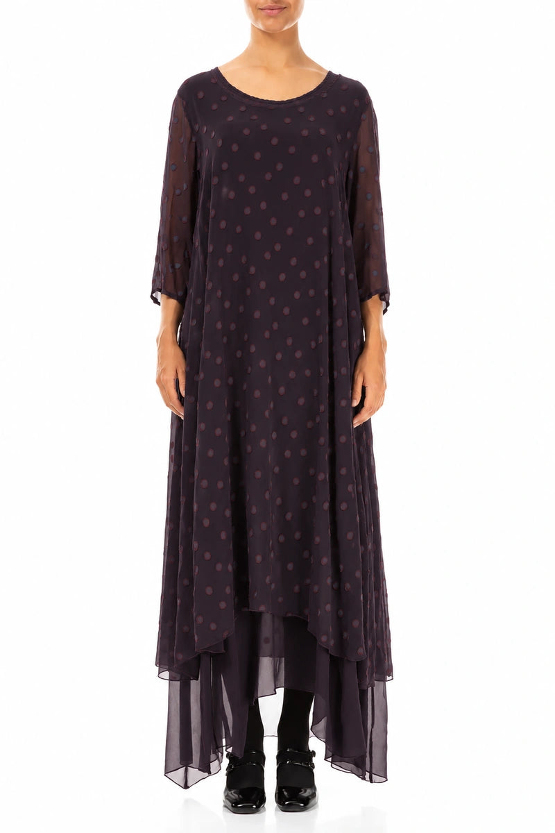 Layered Dotty Deep Plum Silk Dress 1