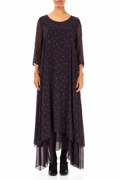 Layered Dotty Deep Plum Silk Dress