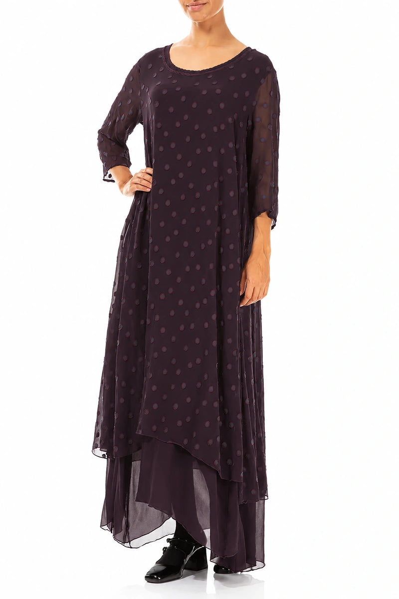 Layered Dotty Deep Plum Silk Dress