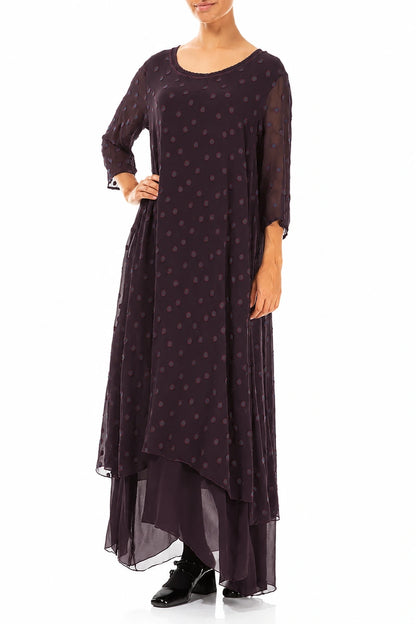 Layered Dotty Deep Plum Silk Dress