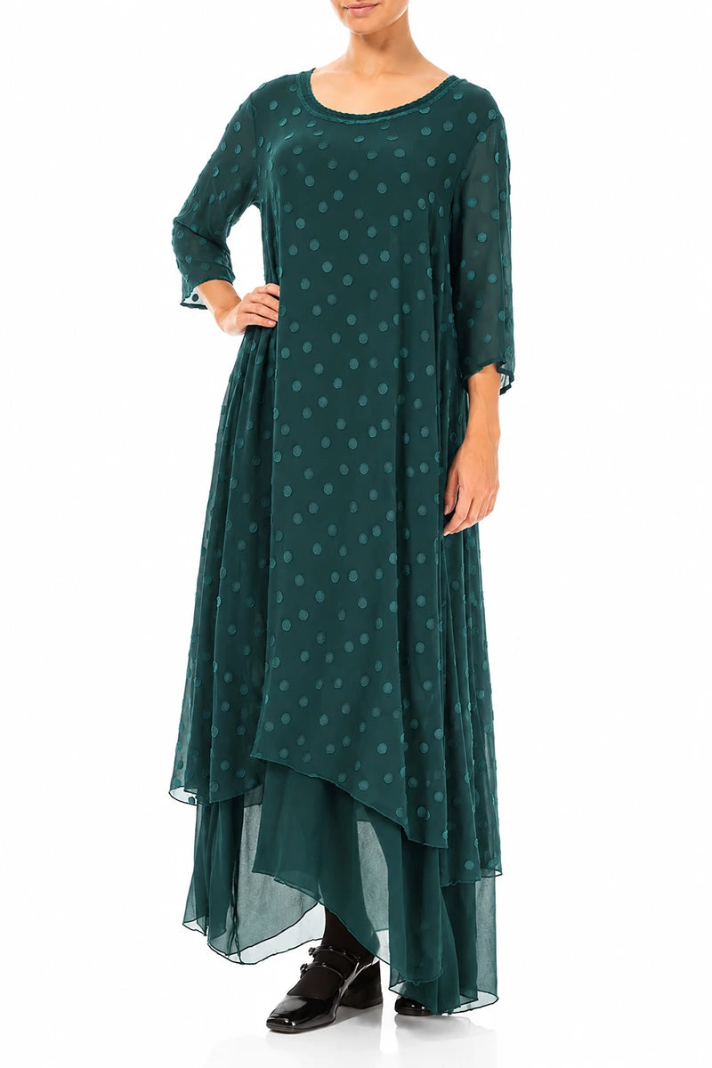 Layered Dotty Deep Turquoise Silk Dress