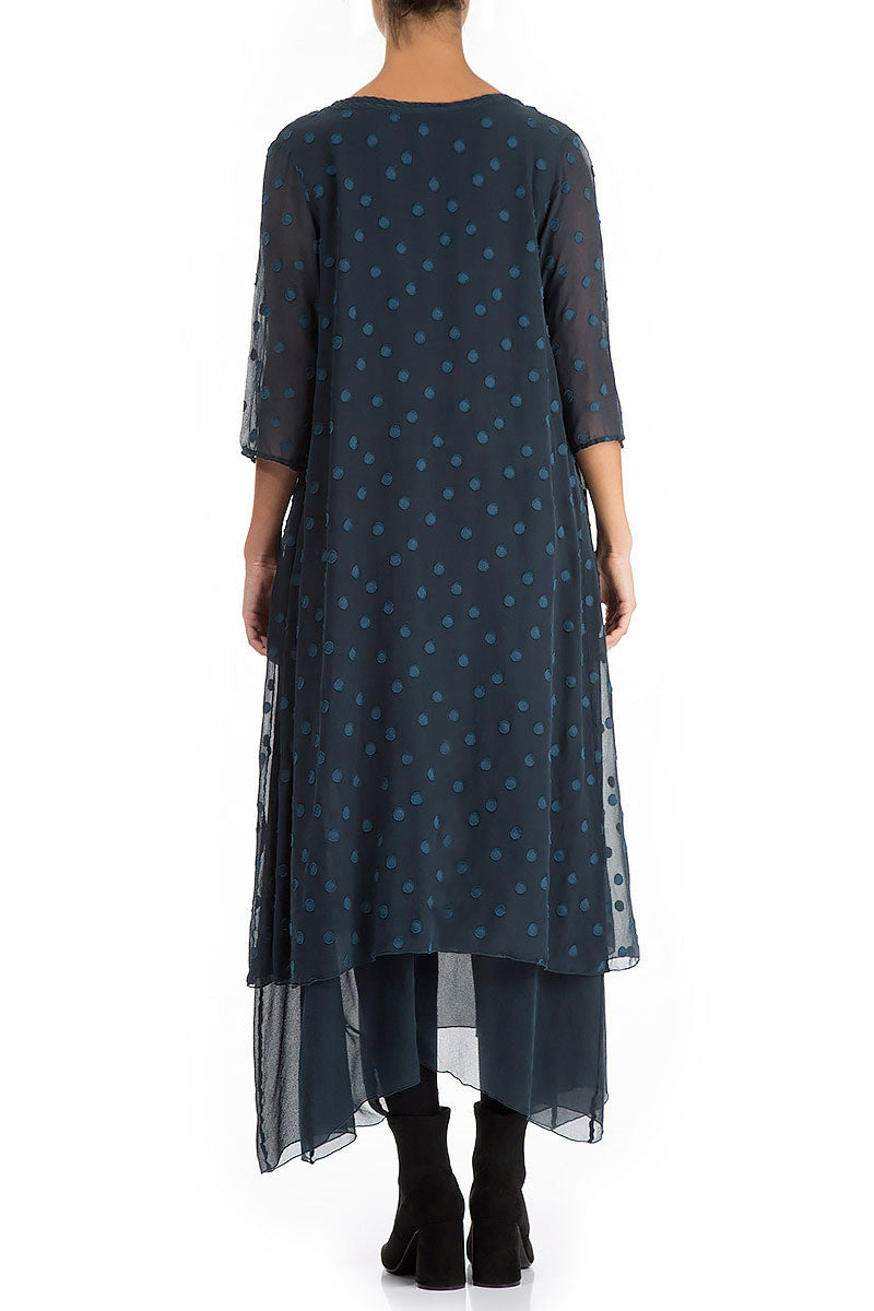 Layered Dotty Midnight Blue Silk Dress