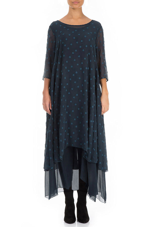 Layered Dotty Midnight Blue Silk Dress 1