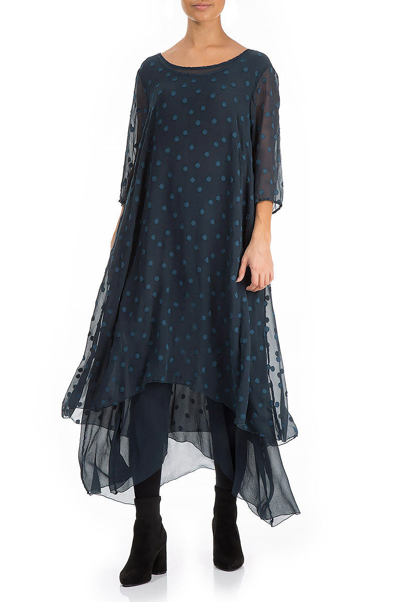 Layered Dotty Midnight Blue Silk Dress