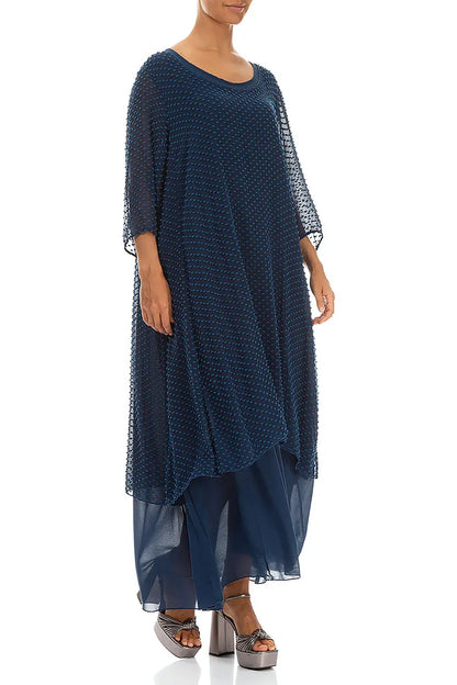 Layered Dotty Navy Silk Dress 3