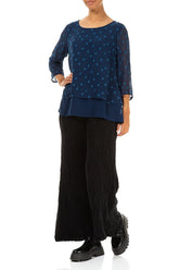 Layered Dotty Royal Blue Silk Blouse 4