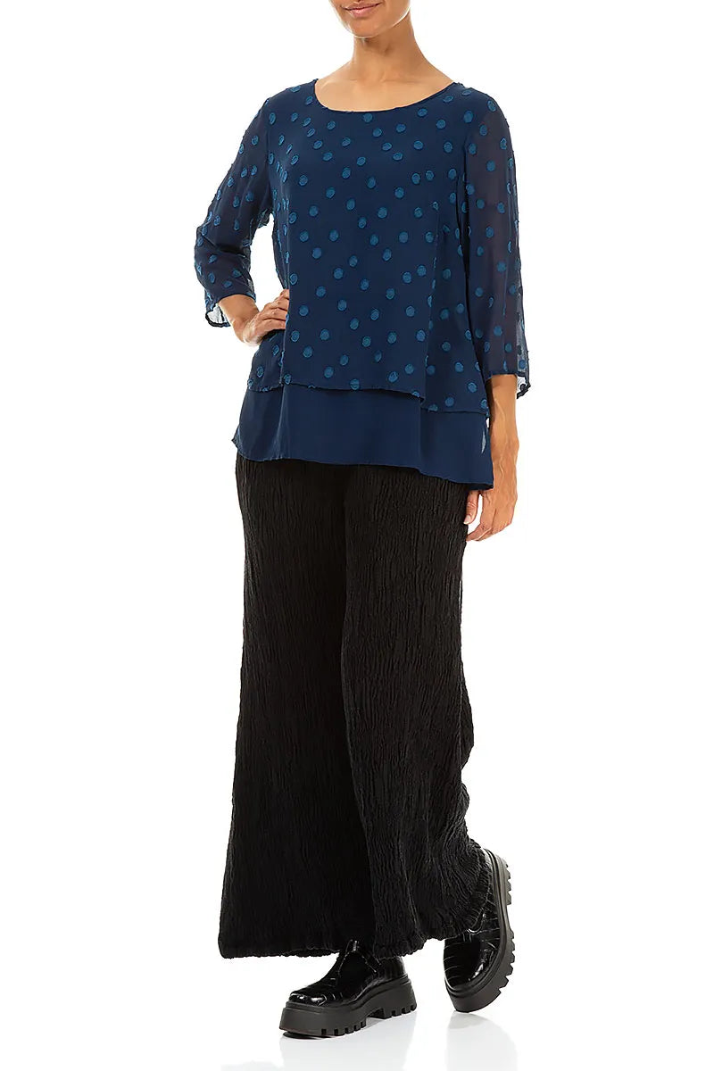 Layered Dotty Royal Blue Silk Blouse 4