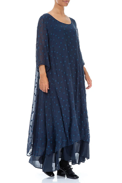 Layered Dotty Sapphire Silk Dress 3