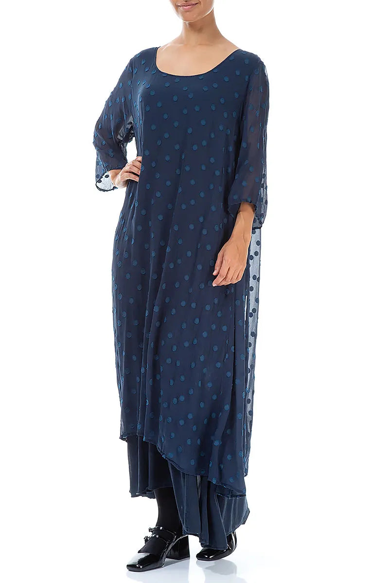 Layered Dotty Sapphire Silk Dress 4