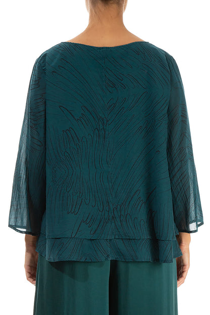 Layered Emerald Feathers Silk Cotton Blouse