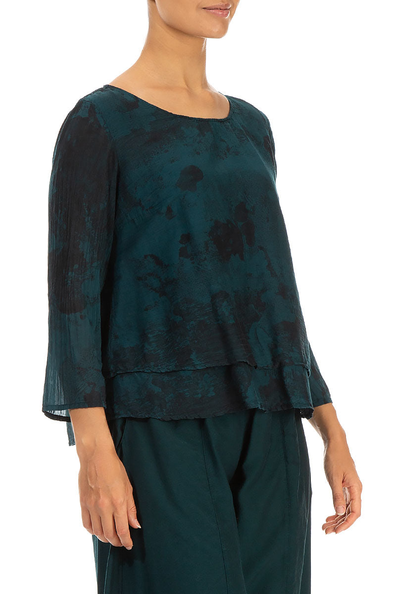 Layered Emerald Marble Silk Cotton Blouse