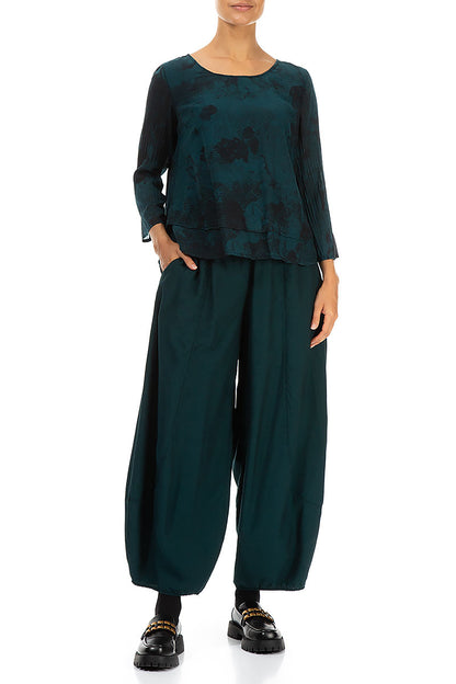 Layered Emerald Marble Silk Cotton Blouse