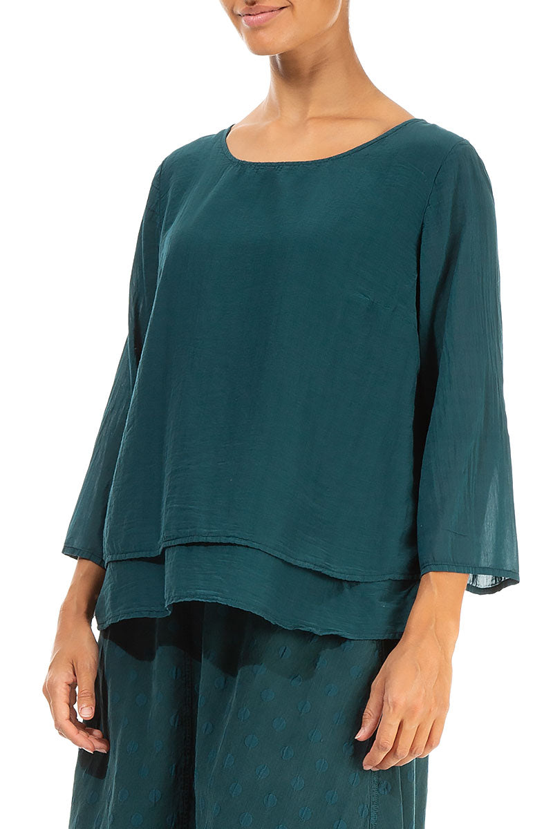 Layered Emerald Silk Cotton Blouse