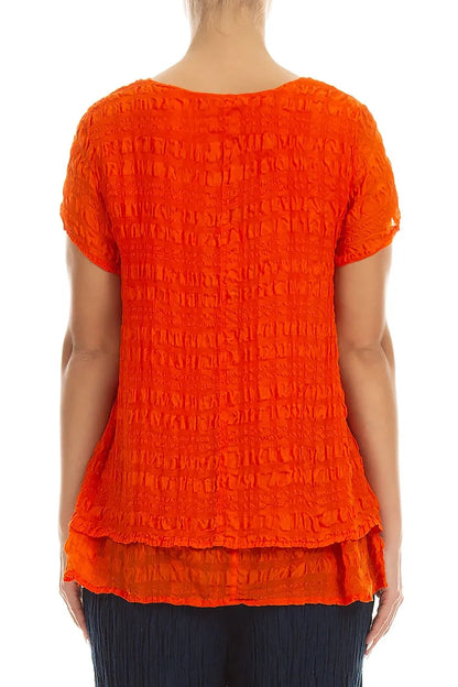 Layered Flame Orange Light Silk Blouse 2