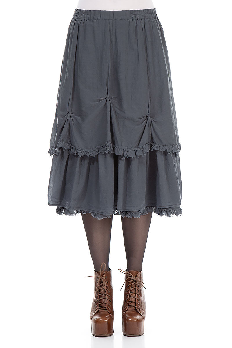 Layered Forest Grey Silk Cotton Skirt