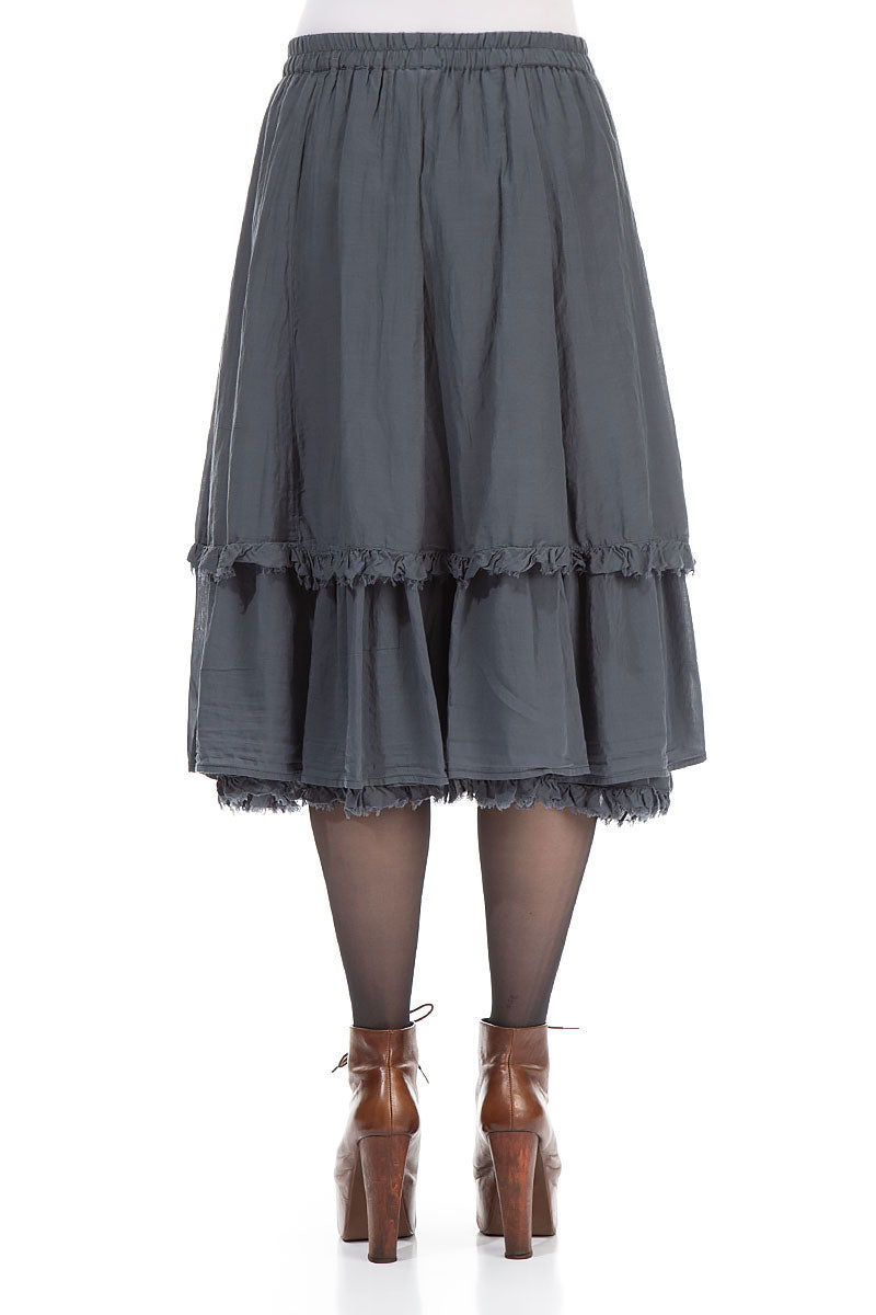 Layered Forest Grey Silk Cotton Skirt
