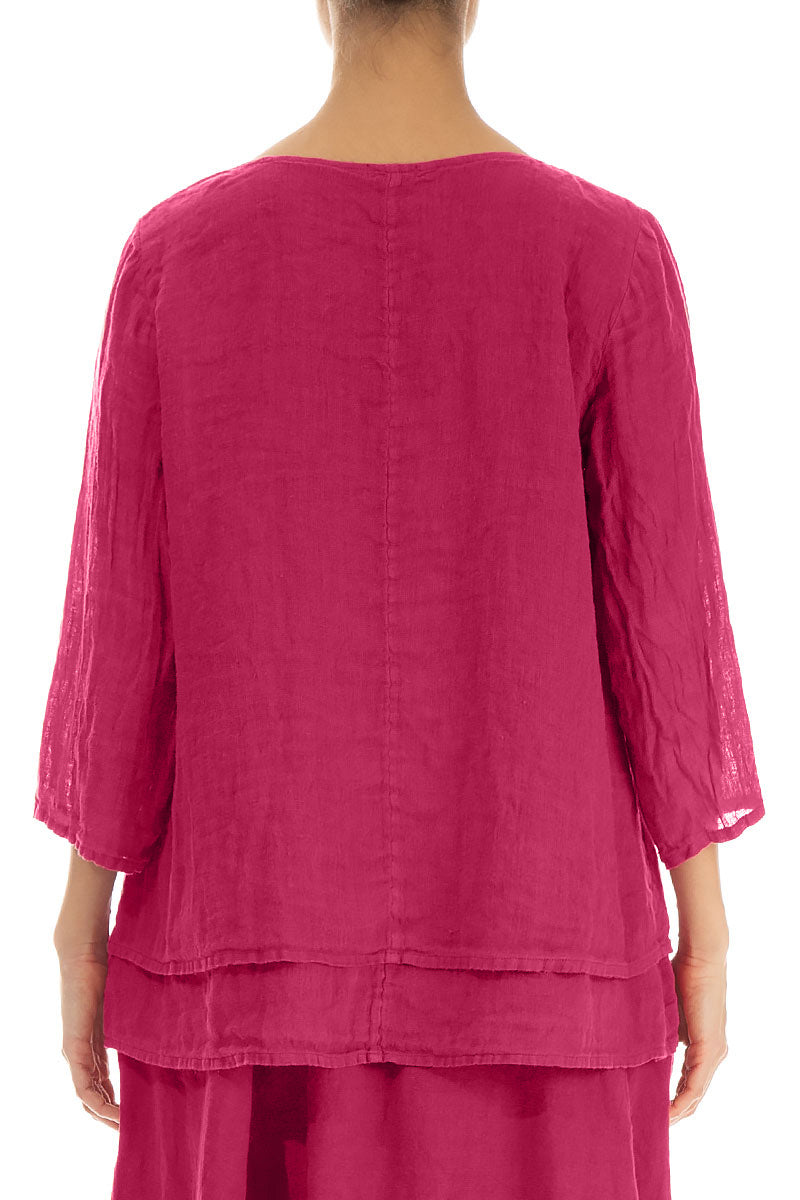 Layered Fuchsia Gauze Linen Blouse 2