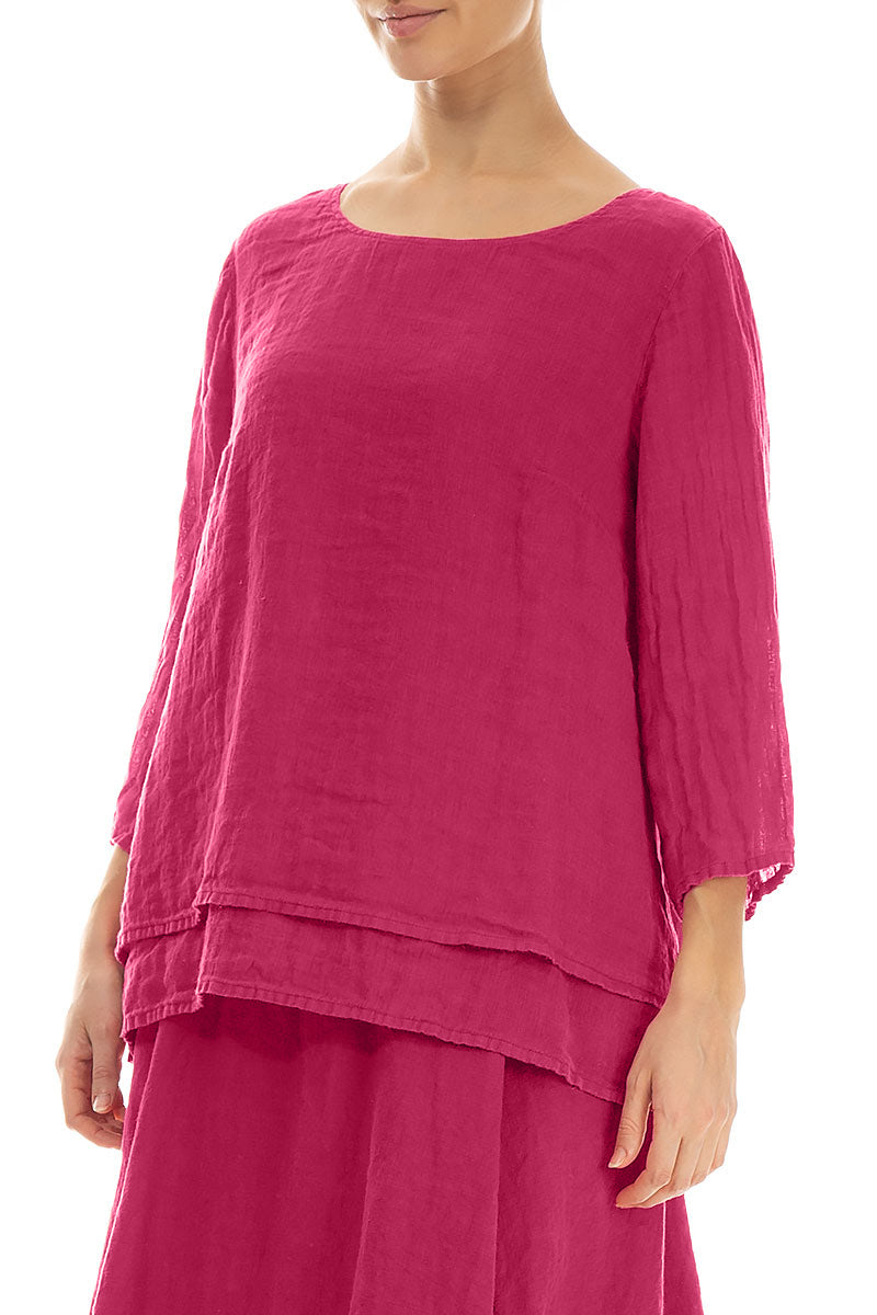 Layered Fuchsia Gauze Linen Blouse 3