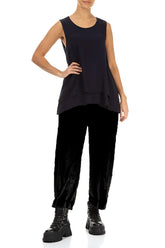 Sleeveless Layered Graphite Blue Viscose Blouse 4