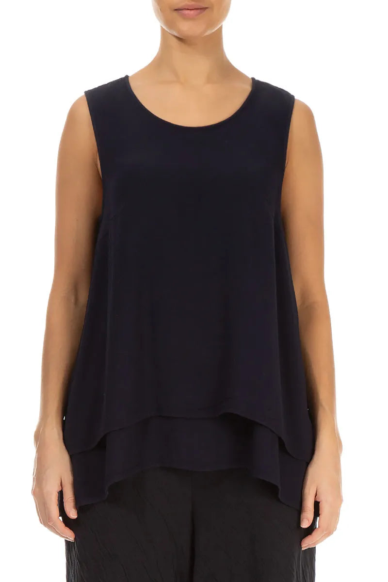 Sleeveless Layered Graphite Blue Viscose Blouse 1