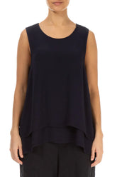 Sleeveless Layered Graphite Blue Viscose Blouse 1