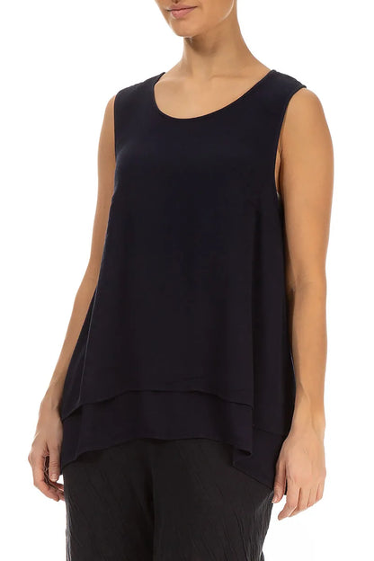 Sleeveless Layered Graphite Blue Viscose Blouse 3