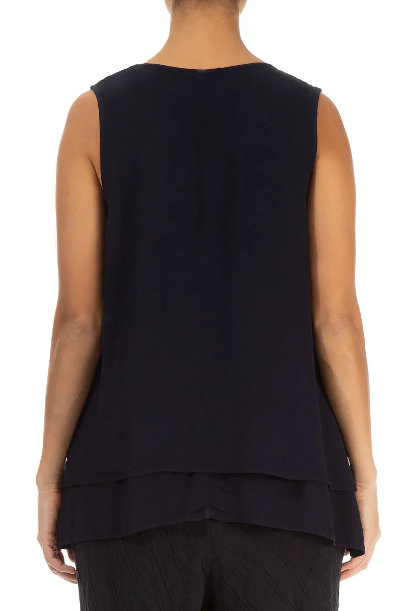 Sleeveless Layered Graphite Blue Viscose Blouse 2