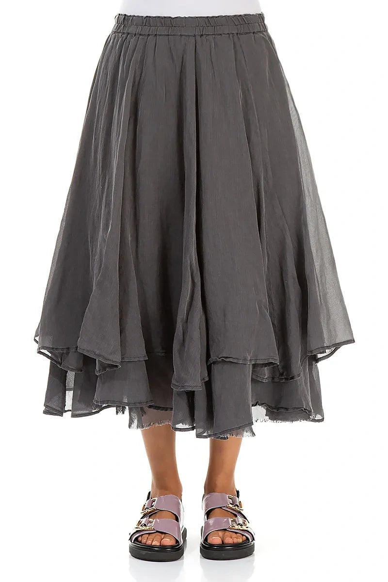 Jupe en soie et coton graphite à plusieurs épaisseurs