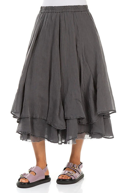 Jupe en soie et coton graphite à plusieurs épaisseurs