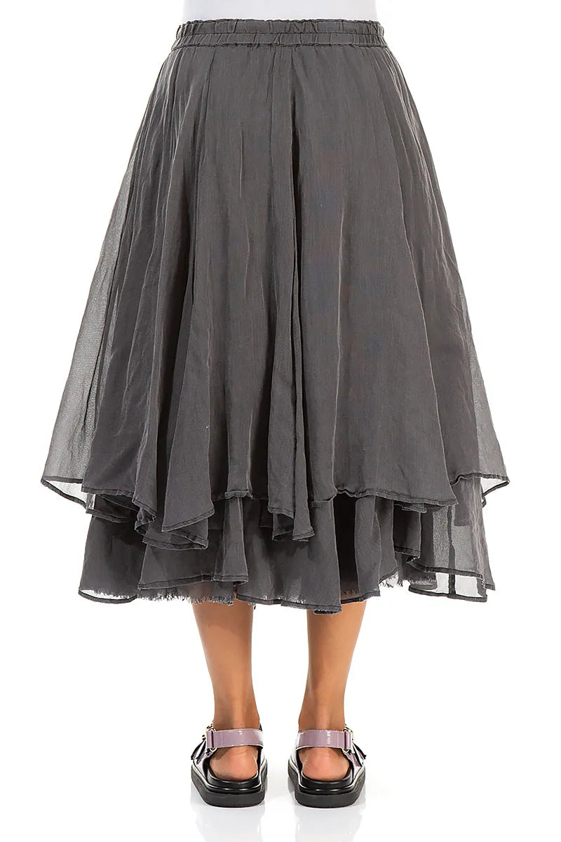 Jupe en soie et coton graphite à plusieurs épaisseurs