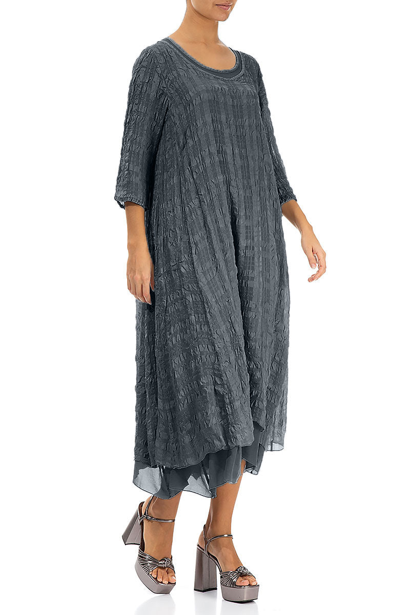 Layered Graphite Textured Light Silk Dress 3