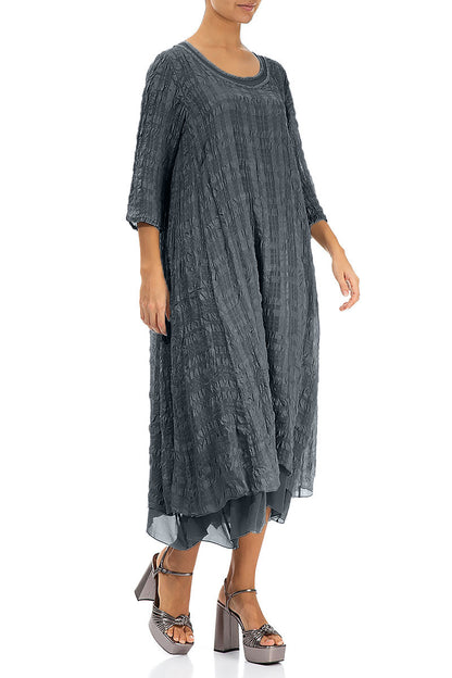 Layered Graphite Textured Light Silk Dress 3