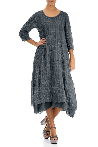Layered Graphite Textured Light Silk Dress 4