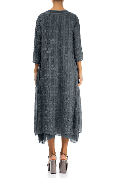 Layered Graphite Textured Light Silk Dress 2