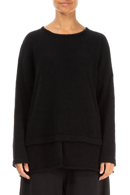 Layered Hem Black Wool Sweater