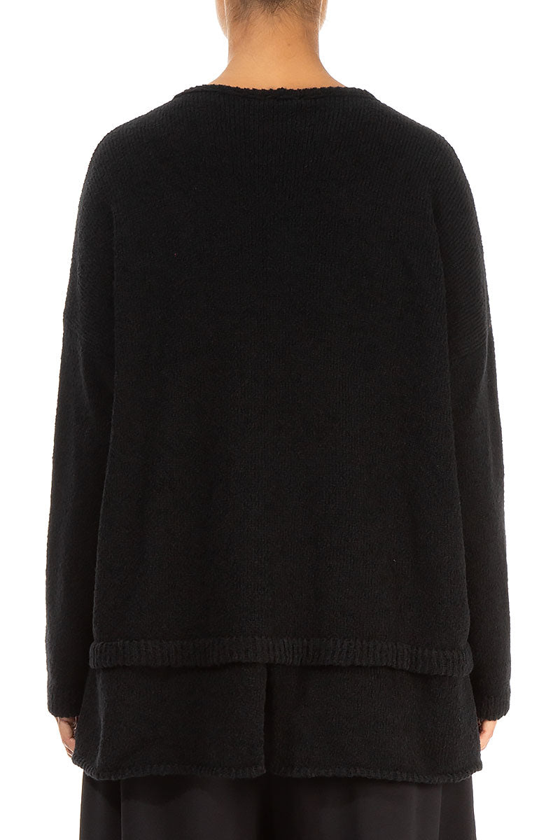 Layered Hem Black Wool Sweater