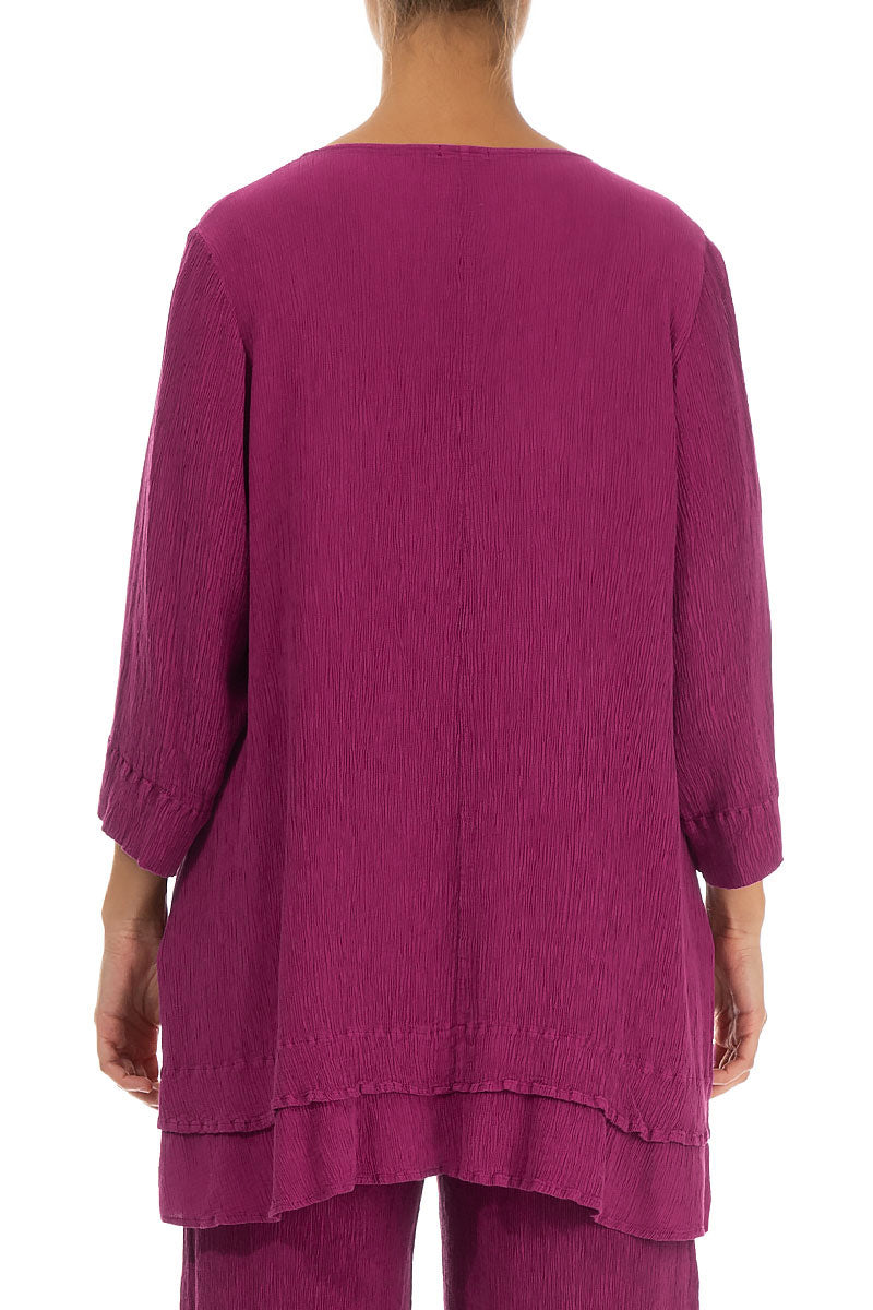 Layered Hem Crinkled Magenta Silk Viscose Tunic