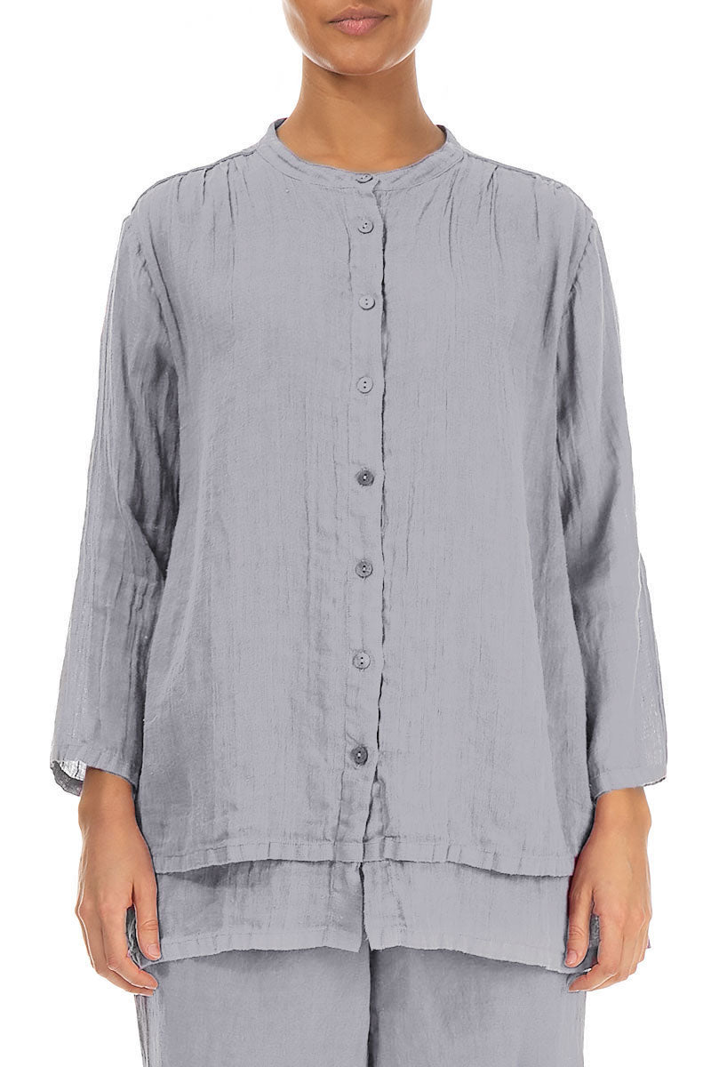 Layered Lilac Grey Gauze Linen Shirt