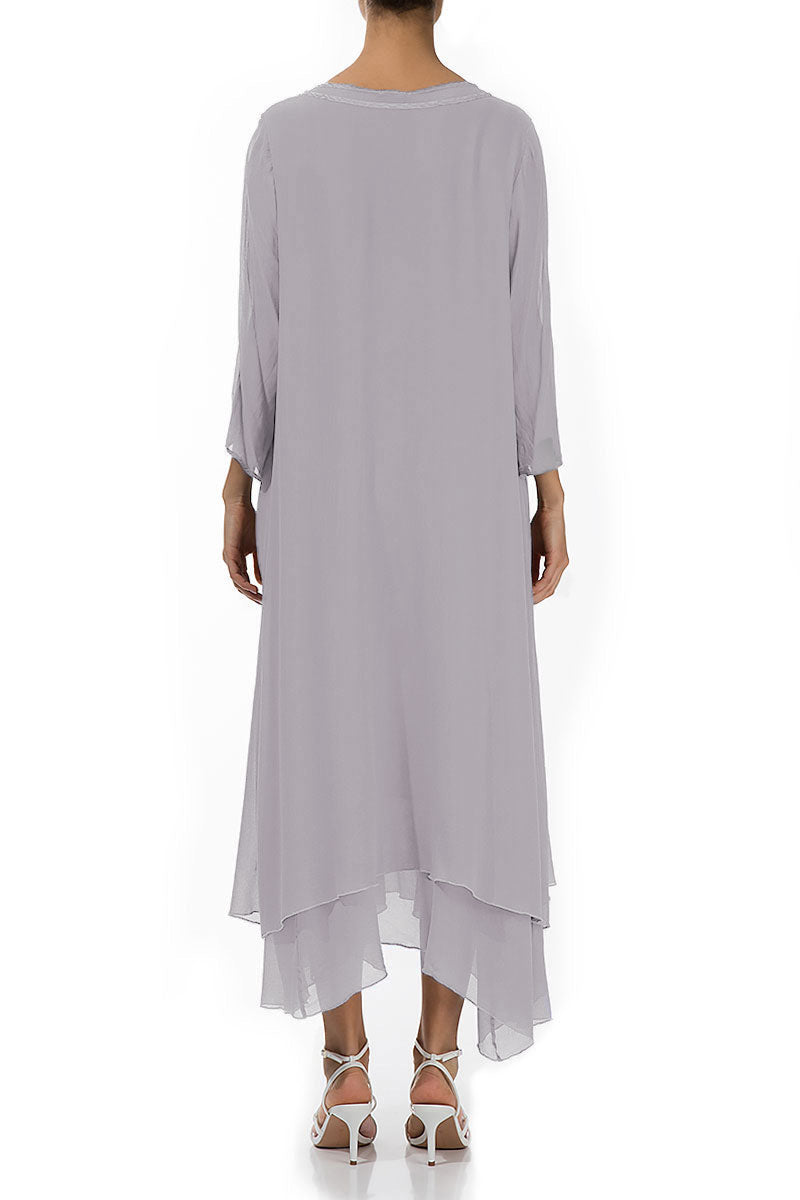 Layered Lilac Grey Silk Dress