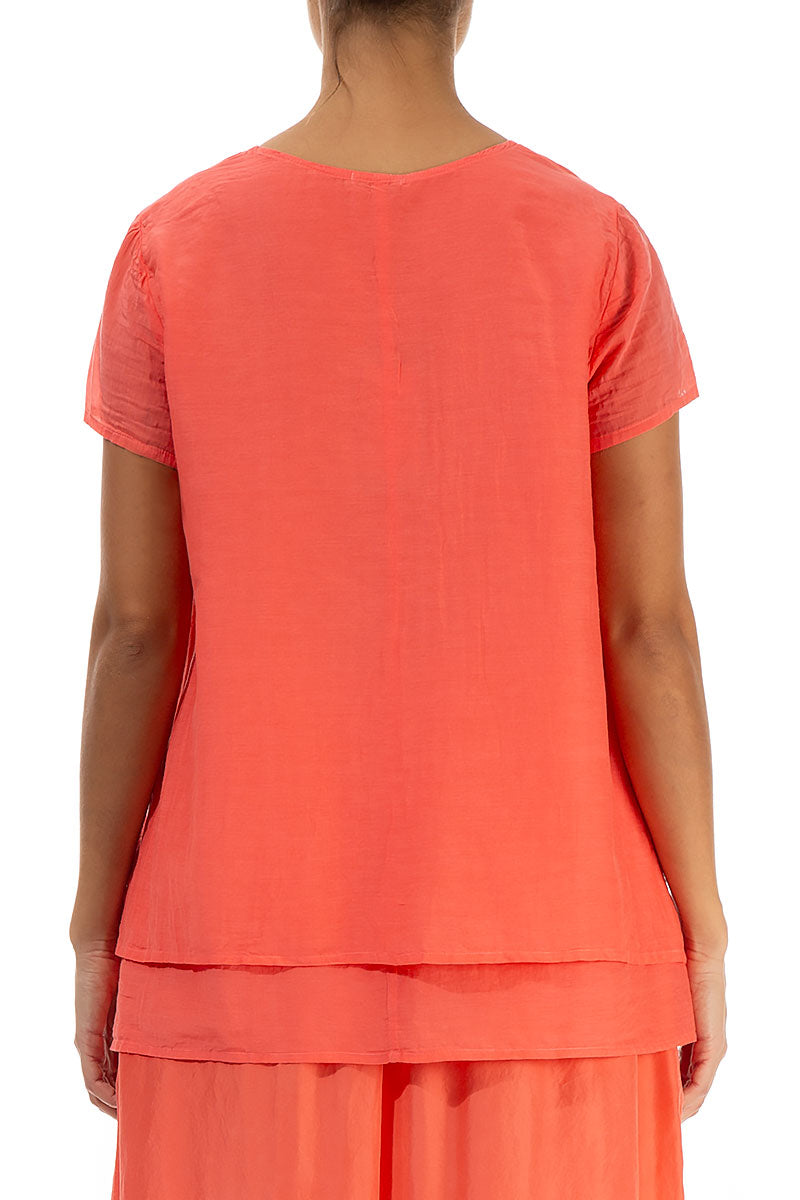 Layered Living Coral Silk Cotton Blouse
