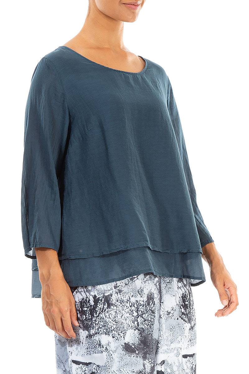 Layered Midnight Blue Silk Cotton Blouse