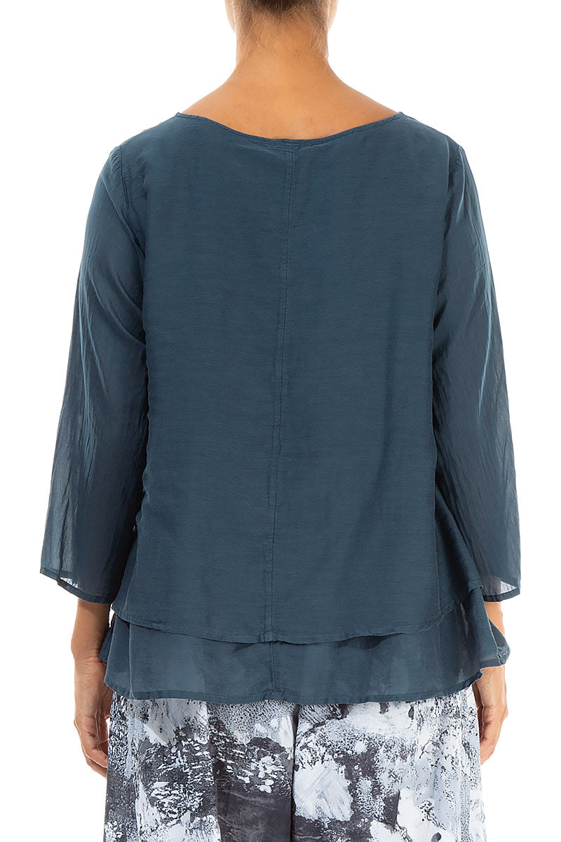 Layered Midnight Blue Silk Cotton Blouse