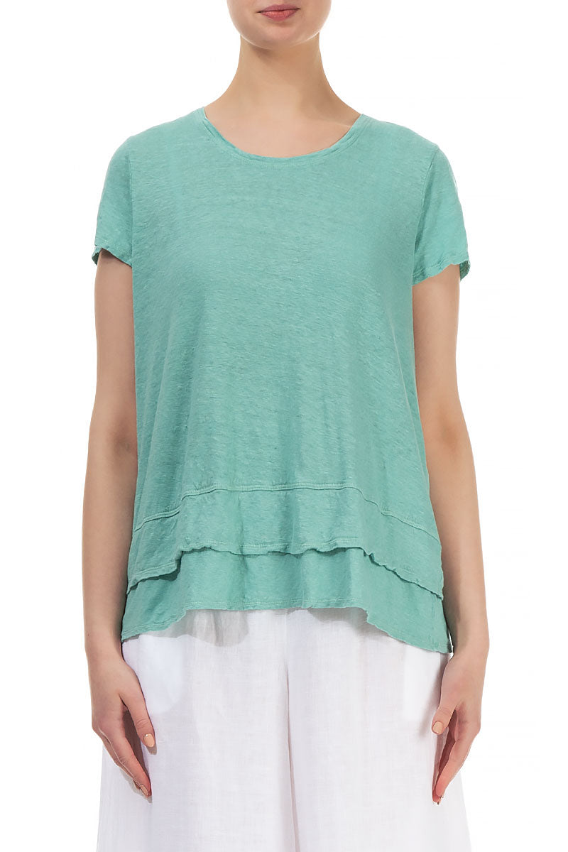 Layered Mint Green Stretchy Linen Blouse