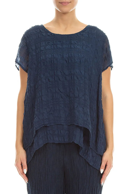 Layered Navy Light Silk Blouse 1