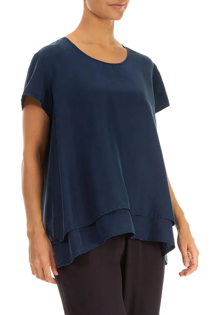 Layered Navy Pure Silk Blouse 3