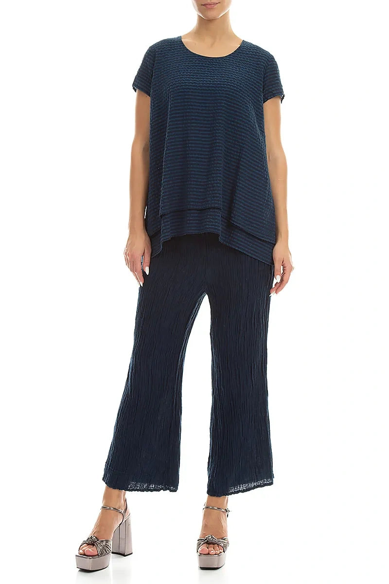 Layered Navy Textured Silk Blouse 3
