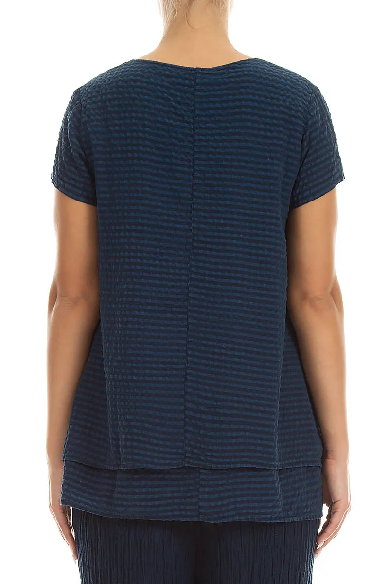 Layered Navy Textured Silk Blouse 2