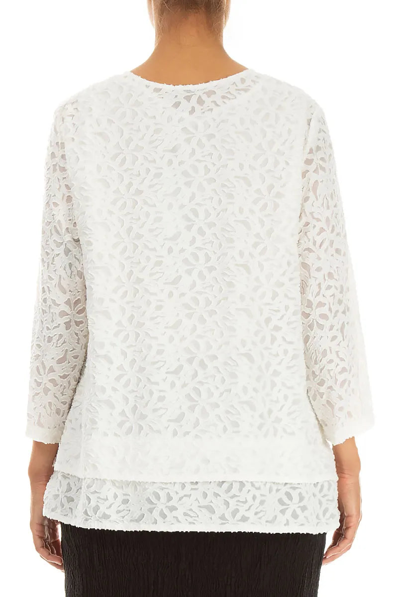 Layered Off White Floral Texture Silk Blouse