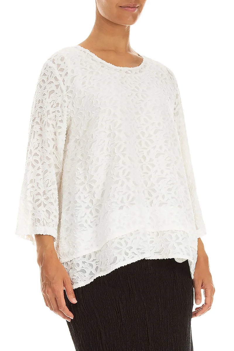 Layered Off White Floral Texture Silk Blouse